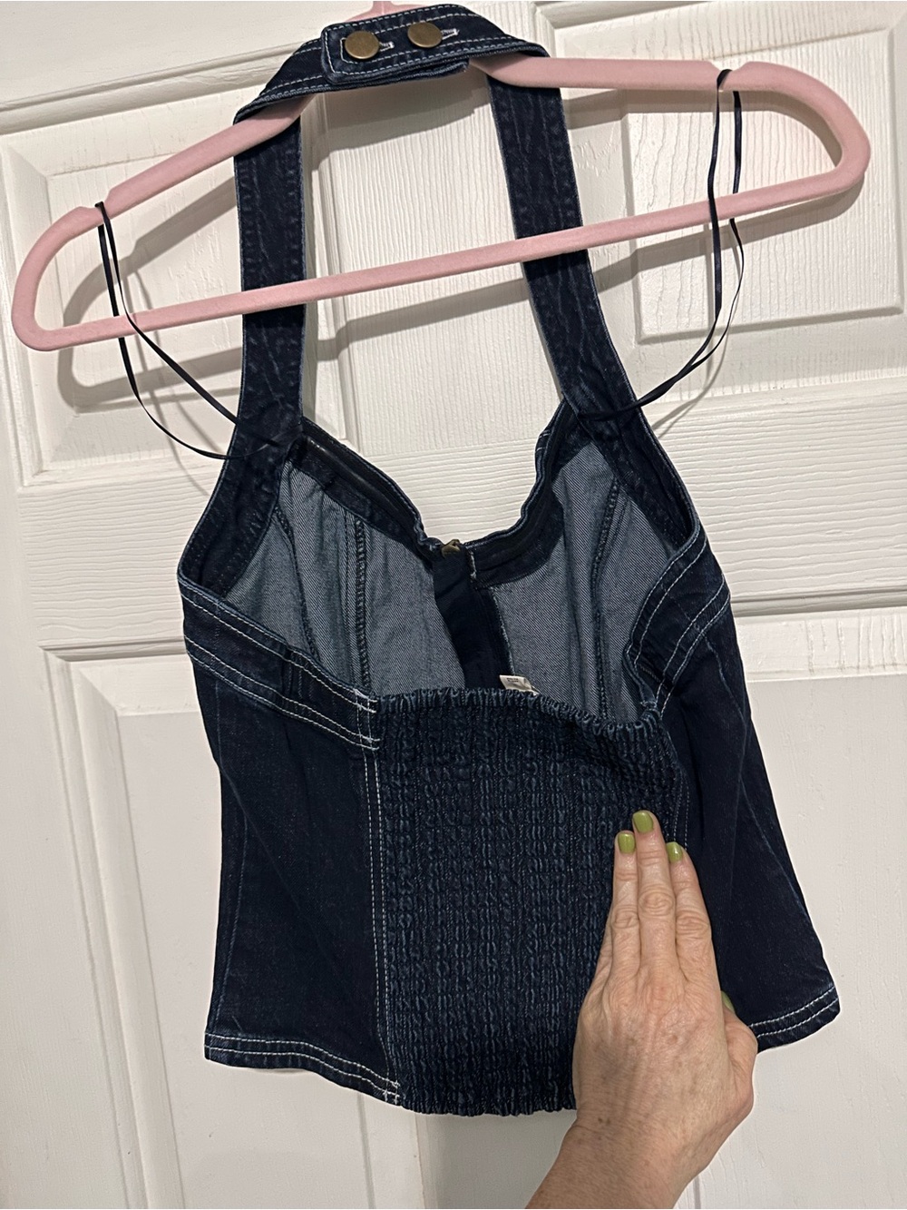 NWT Pilcro Anthropologie Dark Blue Denim Zip Front Halter Tank - Picture 10 of 11